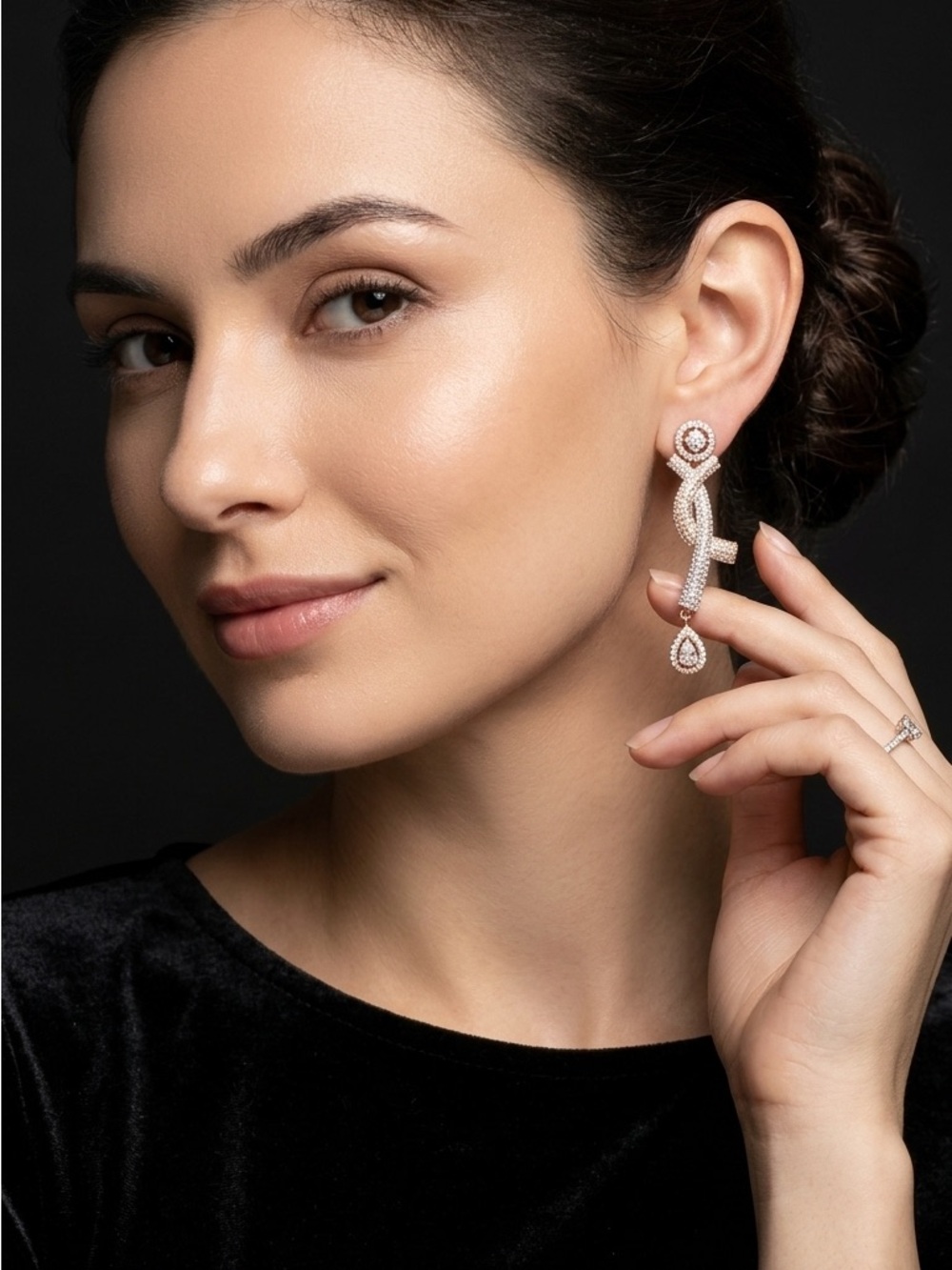 18K gold plated Crystal-Embellished Long Drop Earrings in Silver Gold